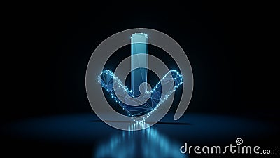 3d rendering wireframe neon glowing symbol of arrow down on black background with reflection Stock Photo