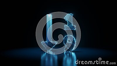 3d rendering wireframe neon glowing symbol of sort numeric down on black background with reflection Stock Photo