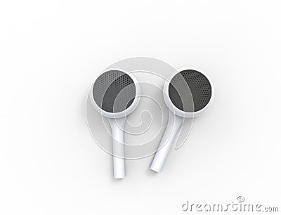 3D rendering of wireless bluetooth ear phones isolated in white background. Stock Photo