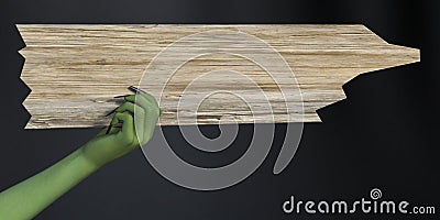 3D rendering of witch hand holding blank sign. Stock Photo