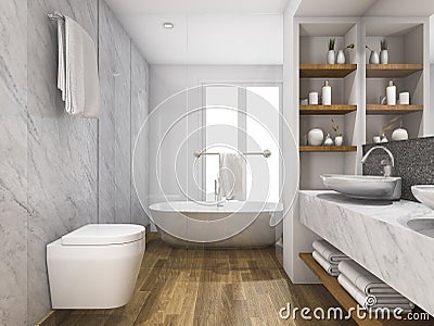 3d rendering wood bathroom and toilet with daylight from window Stock Photo