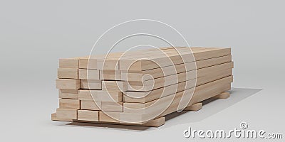 3D rendering. Wood beams, wooden plank isolated on white background. Stock Photo