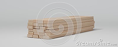 3D rendering. Wood beams, wooden plank isolated on white background. Stock Photo