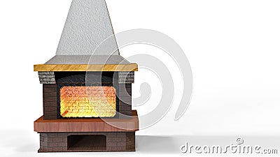 3D rendering. Wood burning fireplace Cartoon Illustration