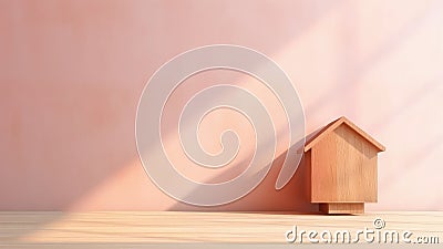 3D Rendering of a wooden model of a house with light and shadow. Stock Photo