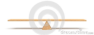 3d rendering of a wooden plank balancing on a wooden triangle isolated on white background. Stock Photo