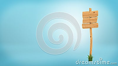 3d rendering of a wooden post with three square boards for information. Stock Photo