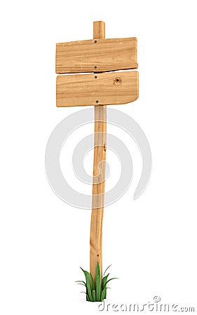 3d rendering of a wooden post with two square boards for information. Stock Photo