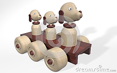 3D rendering wooden toy three dogs Stock Photo