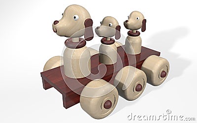 3D rendering wooden toy three dogs Stock Photo