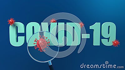 3d Rendering of word covid-19 with virus cells Stock Photo