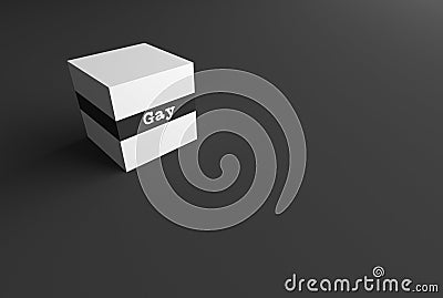 3D RENDERING WORD Gay WRITTEN ON WHITE CUBE Stock Photo