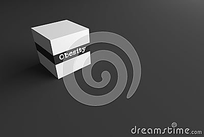 3D RENDERING WORD Obesity WRITTEN ON WHITE CUBE Stock Photo