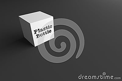 3D RENDERING WORD Plastic Bottle WRITTEN ON WHITE CUBE Stock Photo