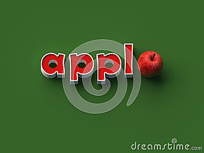 3D RENDERING WORDS `appl` AND AN APPLE ON PLAIN BACKGROUND Stock Photo