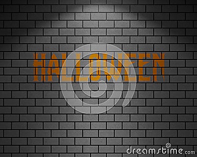 3D RENDERING WORDS HALLOWEEN ON BRICK WALL Stock Photo