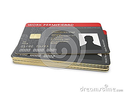 3d Rendering of work permit id cards isolated white Stock Photo