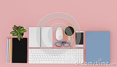3D render of workplace with accessories Stock Photo
