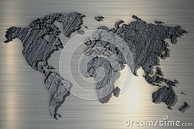 3d rendering World map of rough stone texture Stock Photo