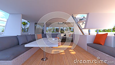 3D rendering of the yacht cabin Stock Photo