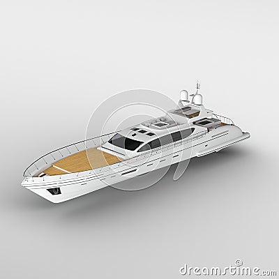 3D rendering of a yacht isolated on a grey background. Stock Photo