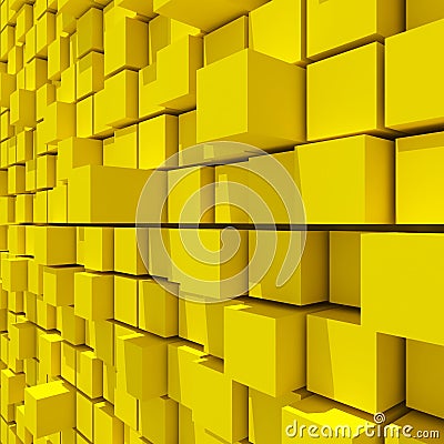 3d rendering of yellow cubic random level background. Stock Photo