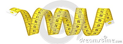 3d rendering of a yellow measuring tape in the shape of a spiral isolated on white background. Stock Photo