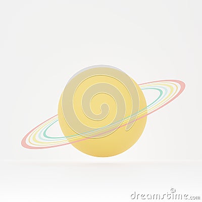 3d rendering of Yellow Planet Saturn on clean background for mock up and web banner. Cartoon interface design. minimal metaverse Stock Photo