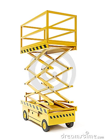 Yellow scissor lift on white Stock Photo