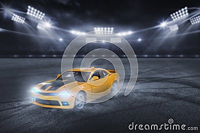 3D rendering the yellow sports racing car, Drift racer, Race car racing on speed Stock Photo