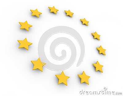 3D rendering of yellow starts forming a circle isolated on a white background Stock Photo