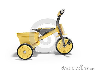 3D rendering yellow tricycle for child side view on white background with shadow Stock Photo