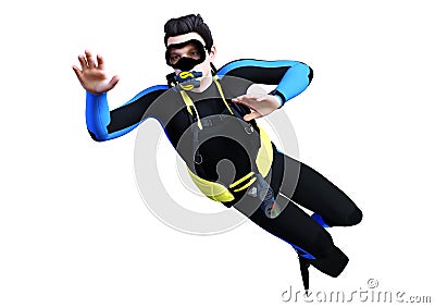 3D Rendering Male Diver on White Stock Photo