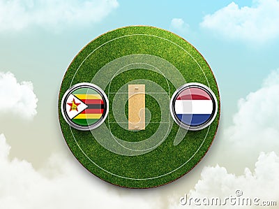 3D rendering of the Zimbabwe vs Netherlands flags in circles competing in cricket Stock Photo