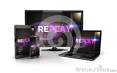 3d replay screen on computer devices Stock Photo