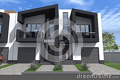 3d residential townhouse building design exterior Stock Photo