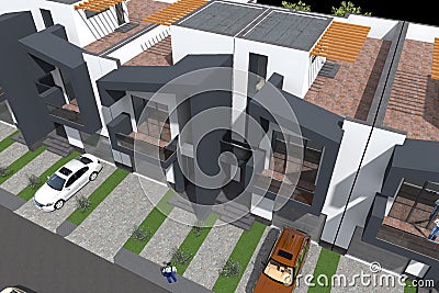 3d residential townhouse building design exterior Stock Photo