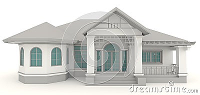 3D retro house architecture exterior design in whi Stock Photo