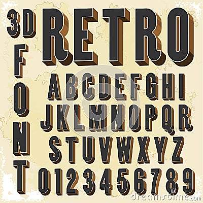 3d Retro type font, vintage typography Vector Illustration