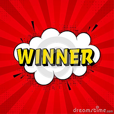 3d retro winner for banner design. Win prize. Pop style. Vector background. Retro template for game background design. Vector Illustration