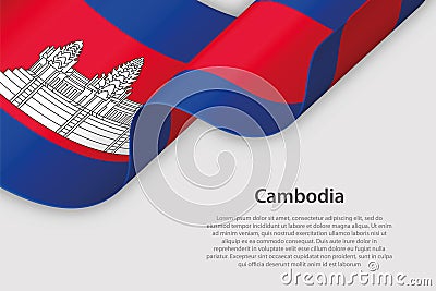 3d ribbon with national flag Cambodia isolated on white background Vector Illustration