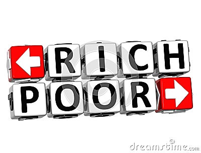 3D Rich Poor Button Click Here Block Text Stock Photo