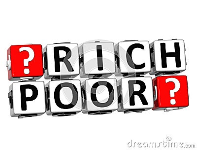 3D Rich Poor Button Click Here Block Text Stock Photo