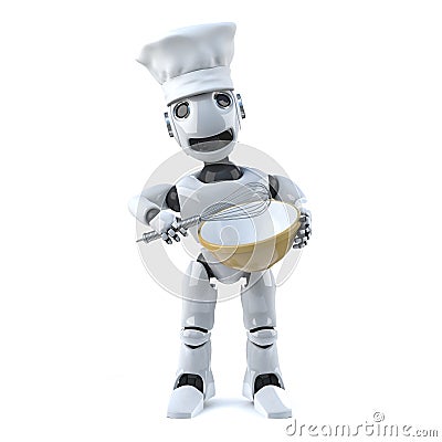 3d Robot chef with whisk and mixing bowl Stock Photo