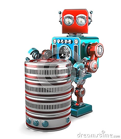 3D Robot with database. Technology concept. Isolated. Contains clipping path Stock Photo