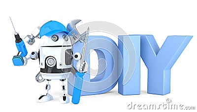 3d robot with DIY sign. . Contains clipping path Cartoon Illustration