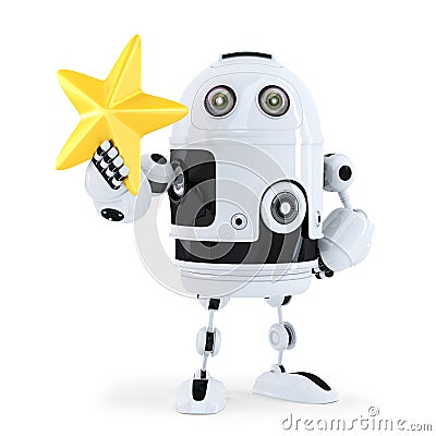 3D Robot with golden star. Isolated. Contains clipping path. Stock Photo