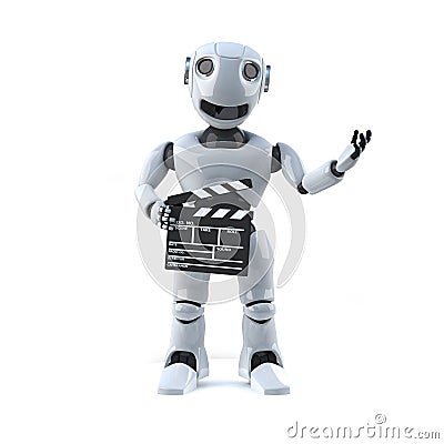 3d Robot is making a movie Stock Photo