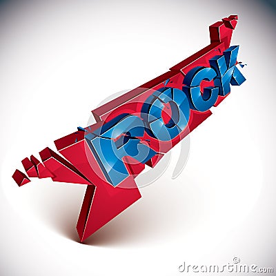 3d rock word broken into pieces, demolished vector design element. Shattered art stylish inscription. Vector Illustration