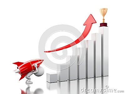 3d Rocket aiming for the top of bar graph Cartoon Illustration
